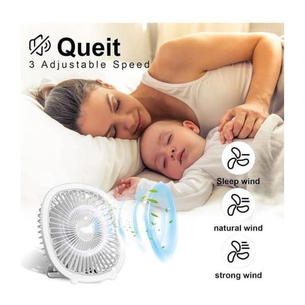 Bærbar ventilator, støjsvag, tre hastighedsindstillinger, miniventilator med gradvist farveskiftende lys - AquaForge.