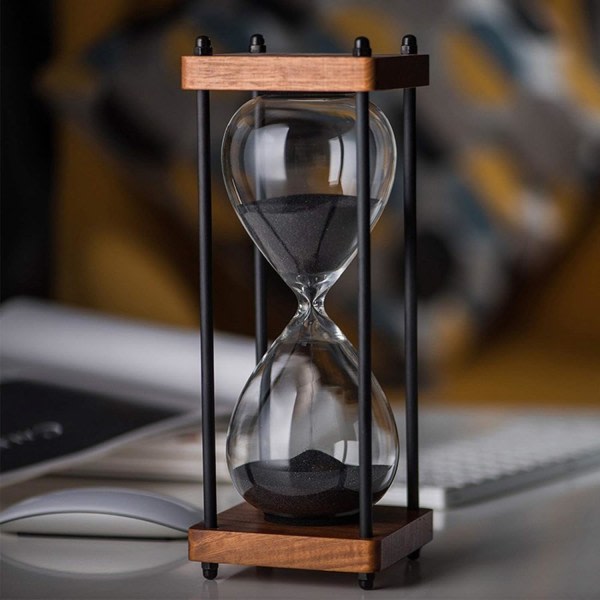 30 minutter stort timeglass i tre, svart sandglassdekorasjon, spisestue stue garderobe kontorbord soverom Sa