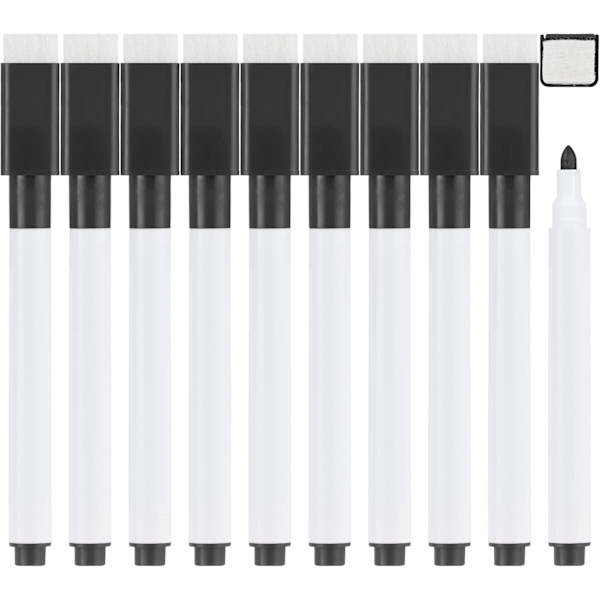 Valkotaulun merkit, magneettiset kuivapyyhintussit, valkotaulun kynät magneettinen pyyhekorkki, tussikynät pyyhekumi pyyhekumi hieno kärki valkotaulun kynä lapsille Black 10Pcs