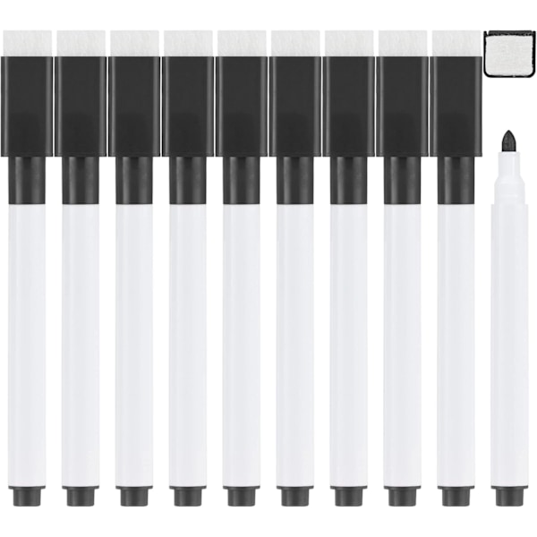 Whiteboard-markører, magnetiske whiteboard-markører, whiteboard-penner med magnetisk viskelokk, markørpenner med viskelær, finspissede whiteboard-penner for barn Black 10Pcs