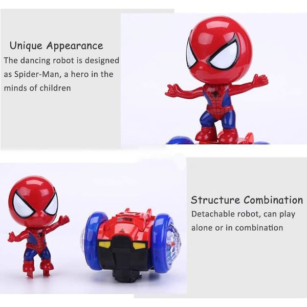 Tanssivat Spider-man robottilelut, Spin Robot Interaktiivinen leluauto värikkäillä vilkkuvilla valoilla ja musiikilla, interaktiivisia opettavaisia ​​lahjaleluja 3 4 5 6 7 Y