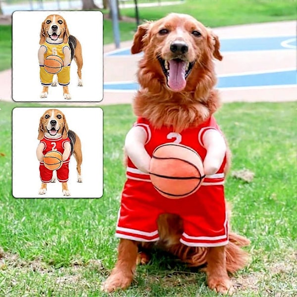 Basketbollshundkostym för Daglig Personlig Festivalfestkläder för Små och Mellanstora Hundar Yellow M