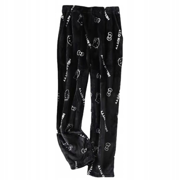 Tecknad HelloKitty Flanell Pyjamas Plysch och tjock isoleringspyjamas för kvinnor - Black - White XL
