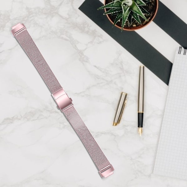 For Fitbit Inspire 3 Remmebånd i rustfritt stål Milanese - Justerbar klokkeband med spenne - Gull Rose Pink
