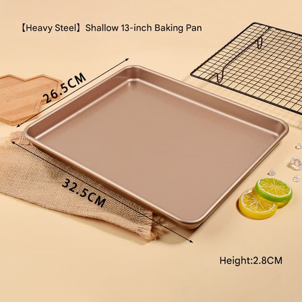 Grunt Bakplåtar Set Non-stick, Rektangulär Kakform, Stapelbar Bakplåtsset om 3, Bakplåtar, Guld (9''/11''/13'') Shallow Baking Pans