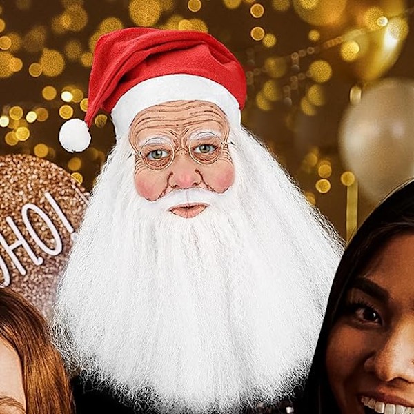 Jultomte Latex Mask med skägg och hatt | Realistisk Latex Jultomte Full Face | Nyhet Rolig Simulering Jultomte för rollspel D
