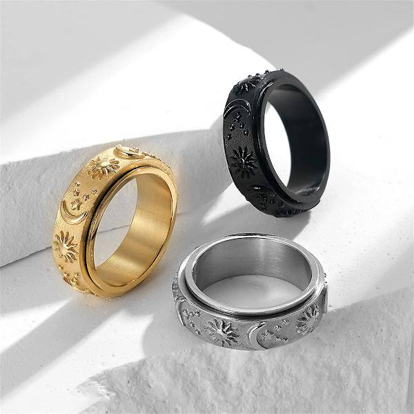 Rustfrit Stål Spinner Ring Til Angst Fidget Ringe Til Lindring Af Stress Angst Ring Sol Måne Stjerner Løfte Forlovelsesring Størrelse 6-12 - -