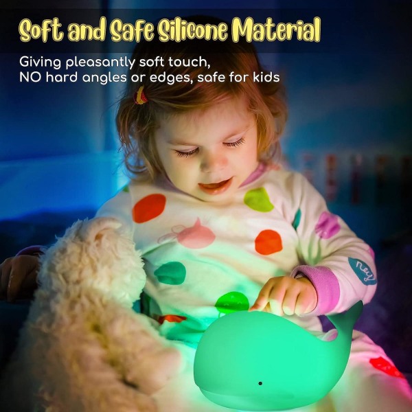 Whale Night Light For Barn, Fargeskiftende Silikon Søt Whale Night Light For Baby Barn, Oppladbar Led Whale Lamp Nursery Nightlight For Kids