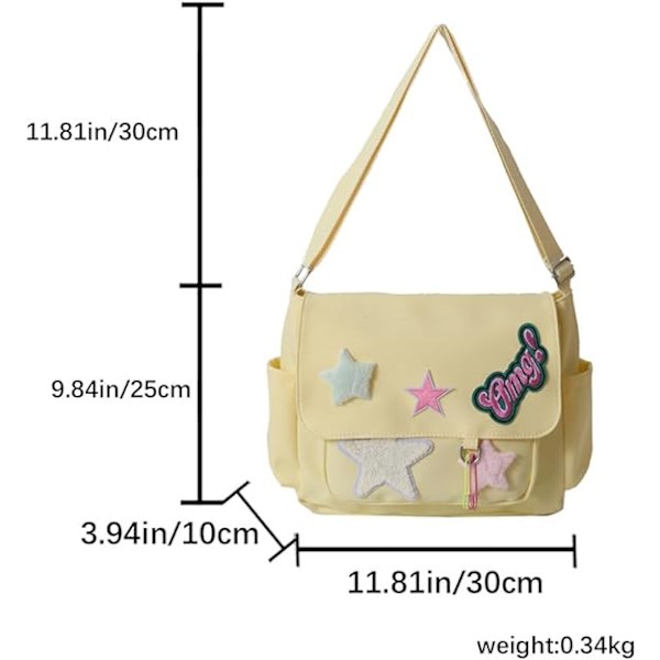 Sød Messenger Bag, Æstetisk Canvas Crossbody Taske, Stjerne Skuldertaske til Kvinder Piger crossbody taske, Gul