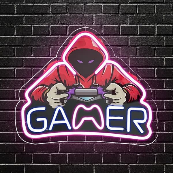Gamer Neonskylt – LED Spelkontroll Logotyp – Spelinredningslampa – Cool Presentidé