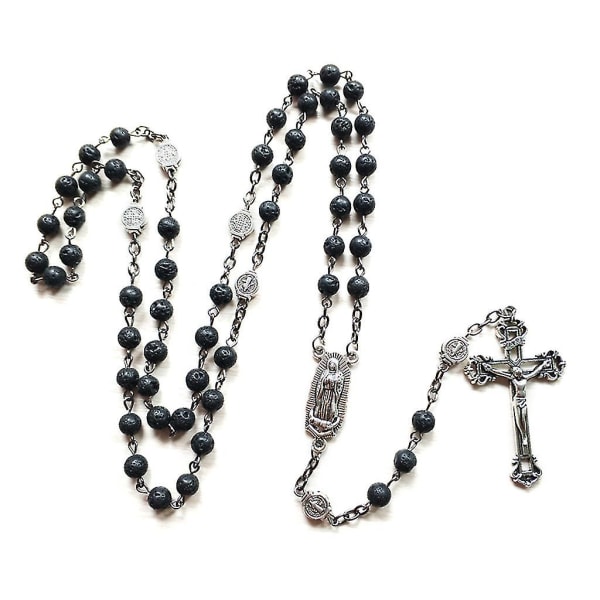 Rosenkrans perler lang halskæde med Jesus Kristus krucifiks kors katolsk bøn gave