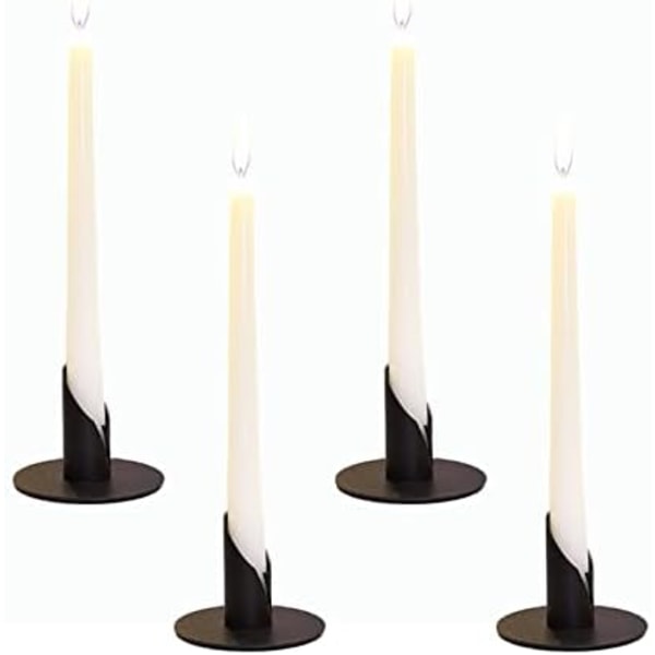 Metallinen kynttilänjalka 4 kpl, kynttilänvalon kynttilänjalka, metalliset kartiomaiset kynttilänjalat olohuoneen ja makuuhuoneen sisustamiseen, musta