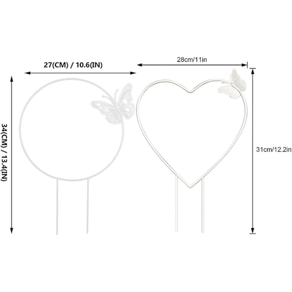 Metall Järn Rund Hjärtformad Trädgård Växtstöd Stake Stativ För Diy Krukväxter Klättring Växter Blomma Grönsaker Vinrankor (svart)2st