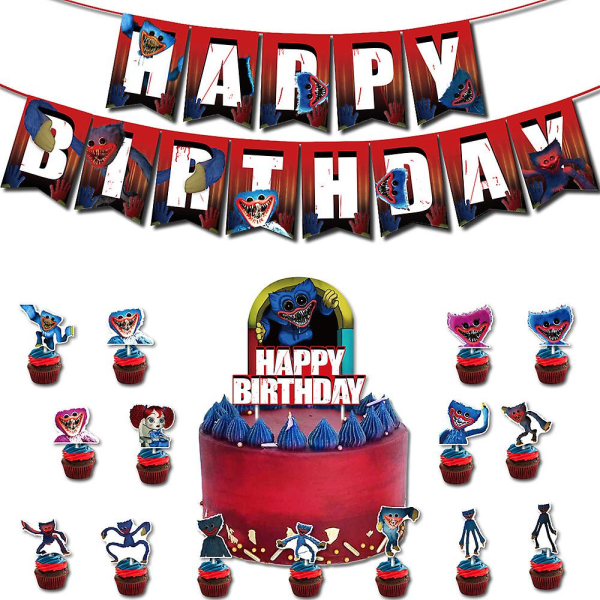 Poppy Playtime Huggy Wuggy Latex Ballonger Banner Kake Topper Sett Barn Bursdagsfest dekorasjoner