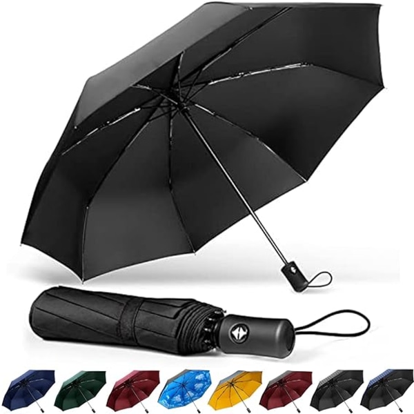 Kompakt, starkt vindtätt automatiskt paraply, hopfällbart lättviktigt, bärbart resegolfparaply för regn, enknappsöppning och stängning