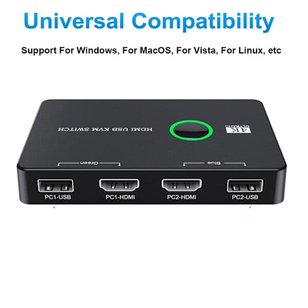 KVM HDMI-kompatibel Switch 2-port Boks HDMI 2.0 Switch