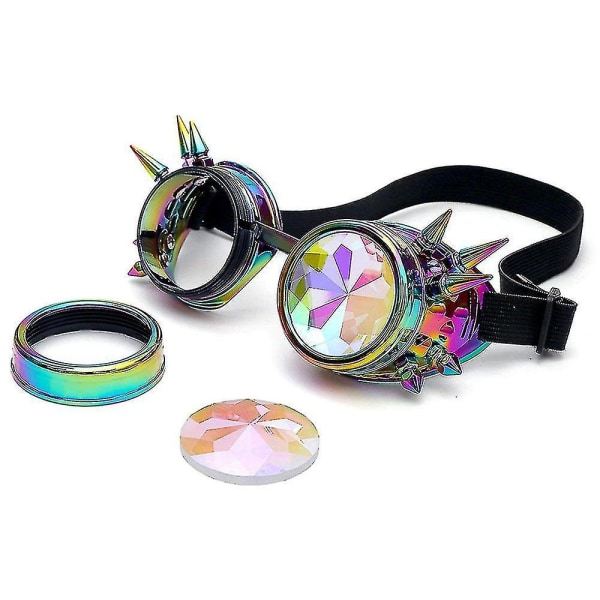 Vintage Rainbow Crystal Bling Briller Kalejdoskop Goth Nagler Kalejdoskop Steampunk Briller