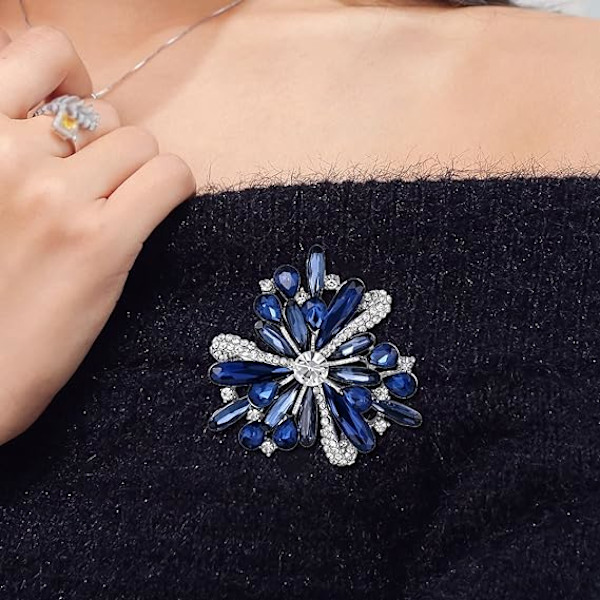 Vintage Diamant Brosche til Kvinder - Elegant Simuleret Krystal Brosche - Blå