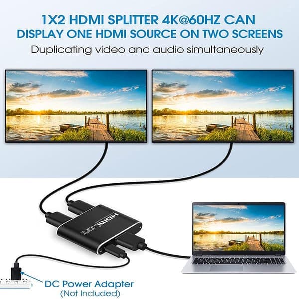 HDMI splitter 1x2 for 2 skjermer 3D/4K/1080p