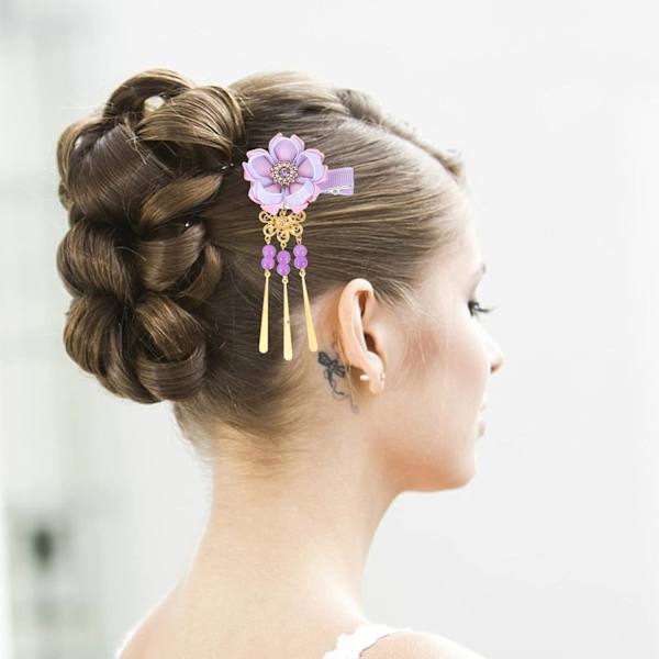 1 st japansk stil hårklämmor tofs blomma Kimono traditionella hårnålar barrette hårklämma brud Hanfu tillbehör för kvinnor flickor (lila japansk)