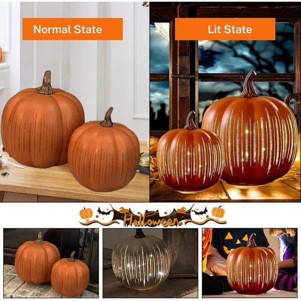 LED Stjerne Græskar Lys – Halloween Dekoration med Timerfunktion Harpiks Lanterne (Sort, Stor)