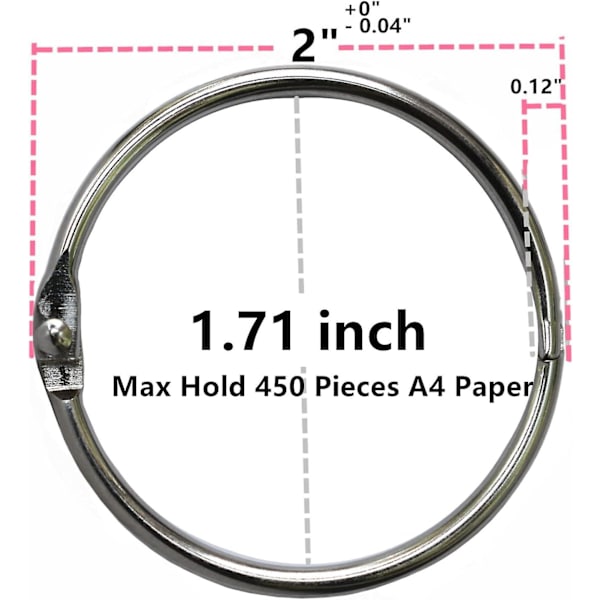 Bokbindningsringar 2 tum kontor lösblad ring20 pack nickelpläterad silver