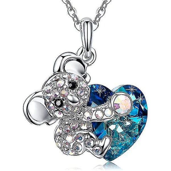 Blå koala hjerte halskjede for kvinner anheng smykker med krystaller gave til mamma hennes datter venn