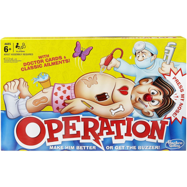 Operation Elektroniskt Brädspel med Doktor Kort och Roliga Åkommor, 1+ Spelare, Roliga Barnspel, för Pojkar & Flickor i åldern 6 Plus
