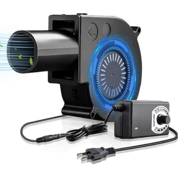 12V/220V radialventilator med controller; til ventilation, grill, pejs eller varmemølle