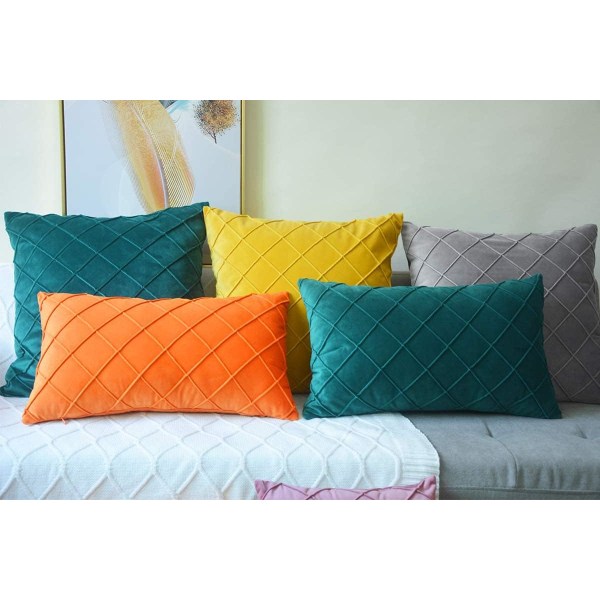 Sammetskuddfodral (2-pack) Eleganta rektangulära kuddfodral Rutigt mönster Mjuka kuddfodral för soffa sovrum Heminredning 12x20 tum