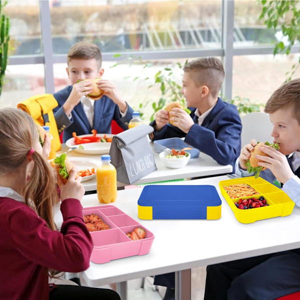 Bento-lounasrasia lapsille, Bento-lounasrasia aikuisille, jossa on 5 osastoa ja 2 salaatinkastiketta Blue-yellow