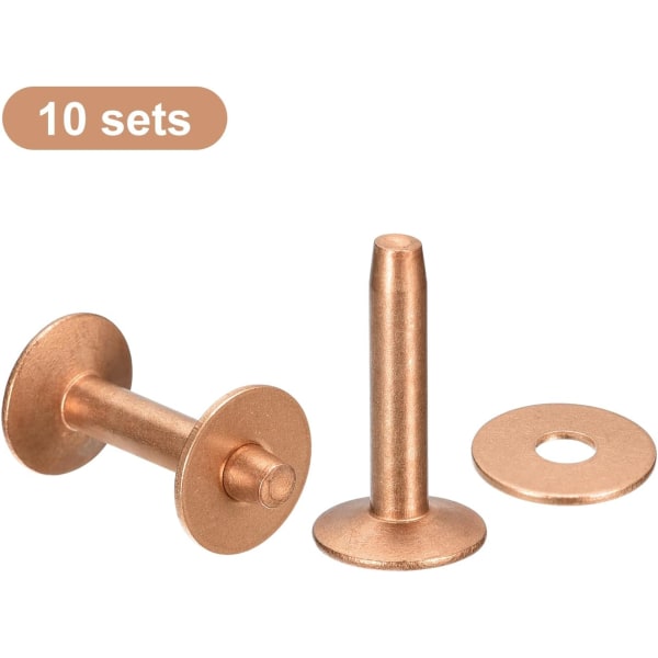10 set koppar nitar och grader, 10x3,3x21mm solida läder koppar nitfäste för läder DIY hantverksmaterial, koppar ton