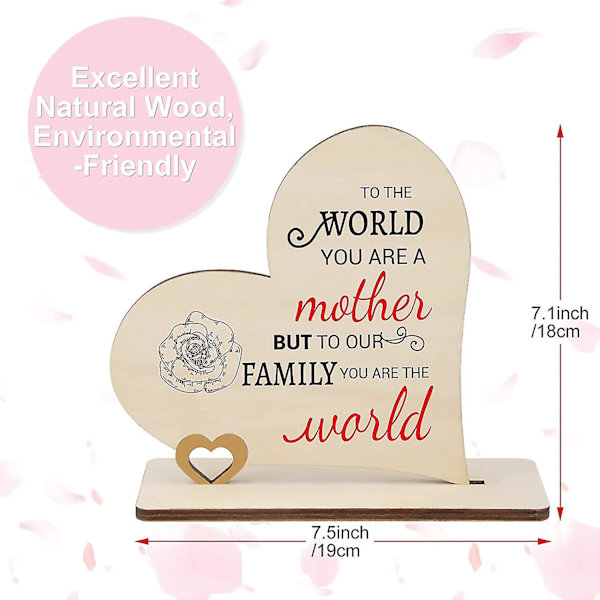 Presenter för mamma, handgjord hjärtformad träplakett med ordspråk, mammapresenter träprydnader 14 * 14 cm mammapresenter, mors dag födelsedagspresenter till mamma
