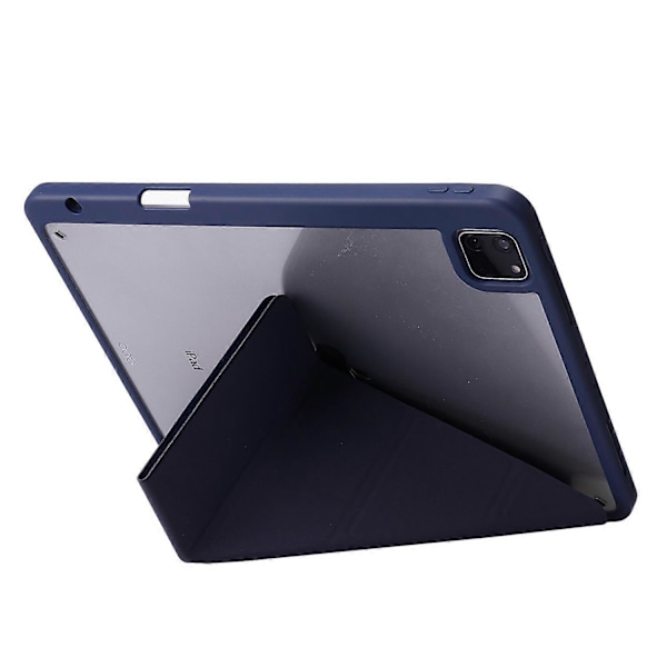Fodral för iPad Pro 12,9-tum (2021)/(2020)/(2018) Surfplatta Auto Wake/Sleep Origami Ställ PU Läder + Akrylskydd Dark Blue