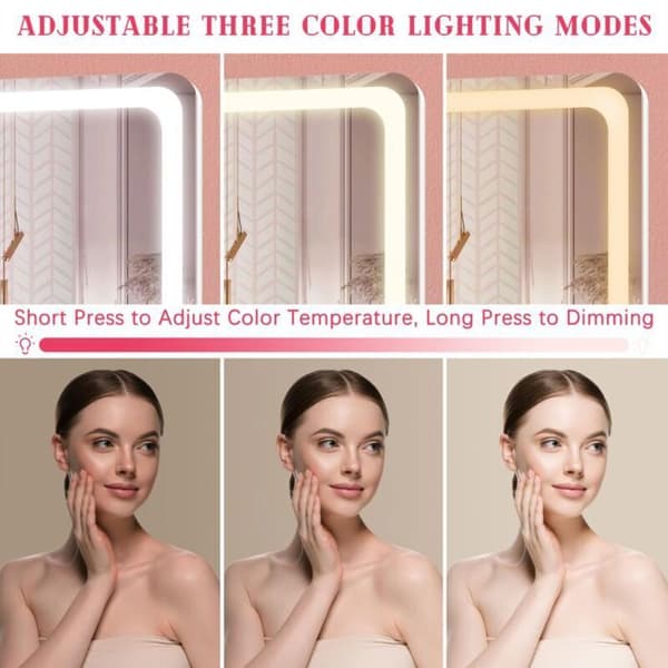 LED forstørrelsesspejl (33x38 cm) – Dæmpbart lys (3 farvetemperaturer) – 360° roterende base – Ideel til professionel makeup