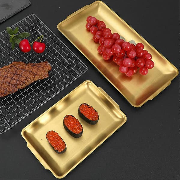 Bakplåt Säker Multifunktionell 304 Rostfritt Stål Värmebeständig Solid Rostfri Bakplåt för Kök Golden L