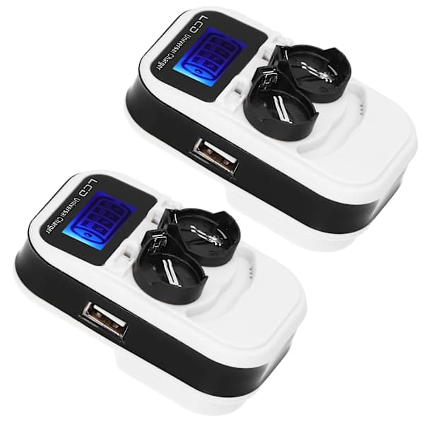 2 stk. LCD knapcelle batterioplader til LIR2016 LIR2025 LIR2032 ML2016 ML2025 ML2032 CR2032 EU stik 100‑240V