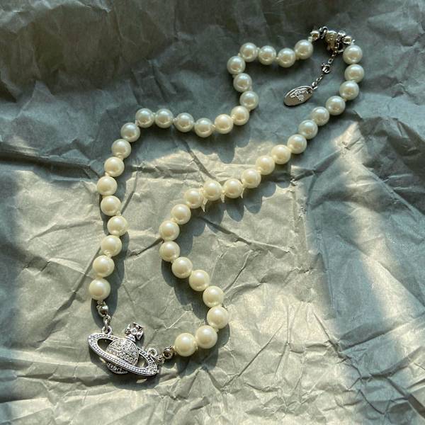 Saturn Krystal Rhinestone Halskæde Imitation Perle Choker Halskæde Saturn Perle Halskæde