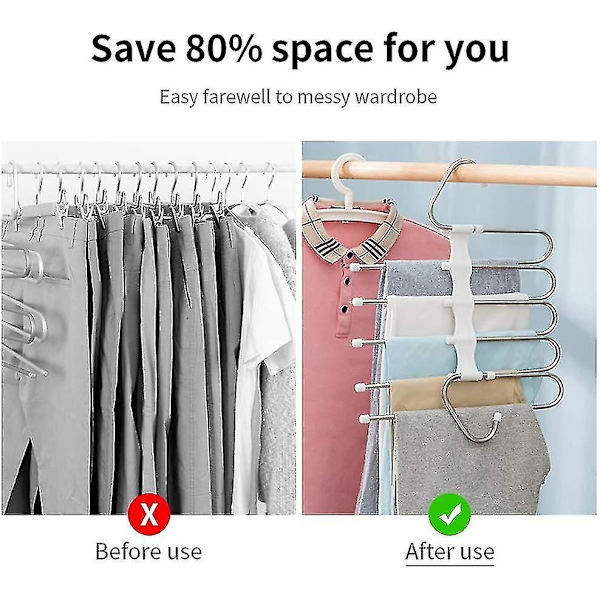 Bukser Bøjle, Pladsbesparende Bøjle, Rustfrit Stål Multifunktion Foldbar Anti-slip Jeans Stativ-hvid 2stk