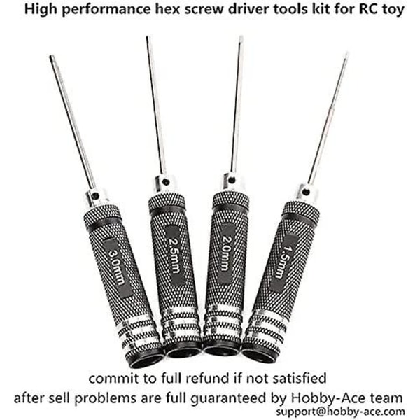 Hex-skrutrekker, Rc-verktøysett Hexagon-skrutrekkersett for Rc-bilbåt Quadcopter Helikopter Multirotors Modeller (1,5 mm 2 mm 2,5 mm 3,0 mm) svart 4 stk)