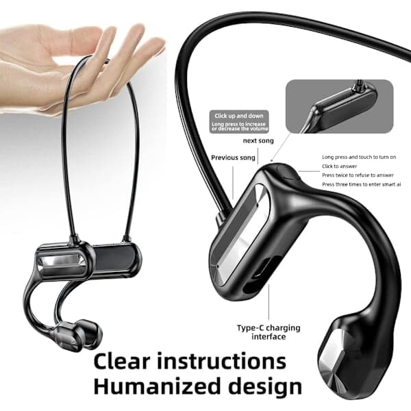 Benledningshodetelefoner for trådløs benledning, Bluetooth 5.2 Open Ear