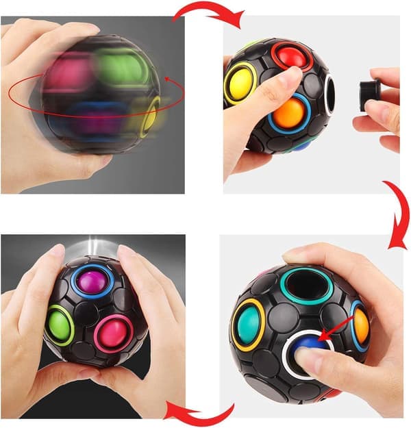 Roterende Stress Regnbuekugle Infinity Relief Spinner Fidget Legetøj til Voksne Børn Pædagogisk Magisk Terning Puslespil (Sort)