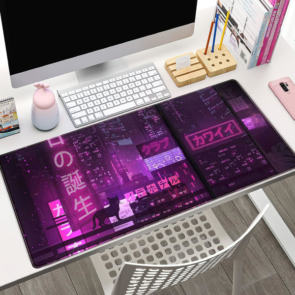 Purple Gaming Mousepad Japanese Desk Mat XXL Extended Anime Cool Large Mouse Pad Keyboard Mouse Mat Desk Pad for Computer Laptop Gamers 31.5''X15.7''