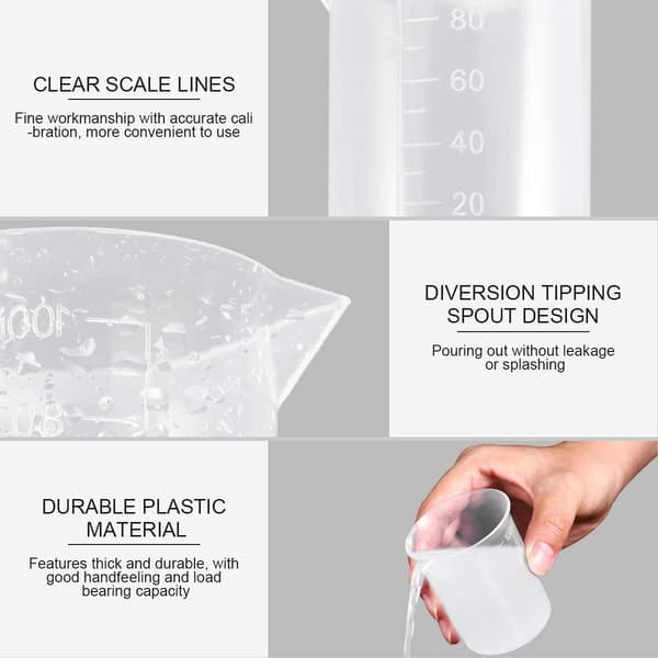 6 stk 100 ml plastbeger målekopper laboratorievæskebeholder