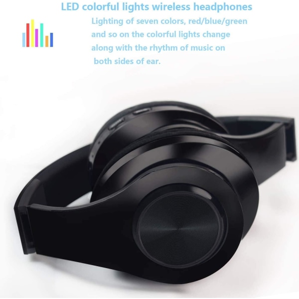 Bluetooth-hovedtelefoner Trådløse Over Ear-foldbare headsets med mikrofon-LED ，Kablet og trådløst headset til smarttelefon/tv/pc