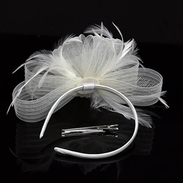 Kvinnlig Fascinator Hatt Blomma Bröllop Fascinator Hårband Fjäder Brud Hårprydnad Hårprydnader Hatt Bowler Mini Topphatt Hårklämmor(beige)