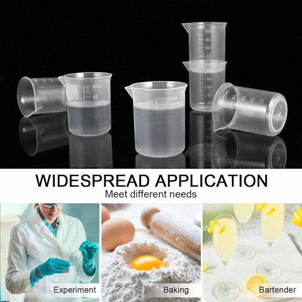 6 st 100 ml plastbägare Mätkoppar Labbvätskebehållare