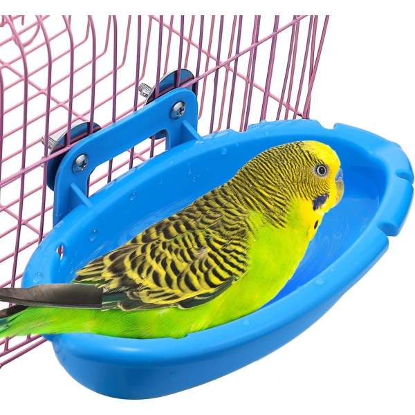 Badebur for fugl - undulat hengende lite badekar for papegøyeparakitter/kanarifugl/undulatdusj (blå)