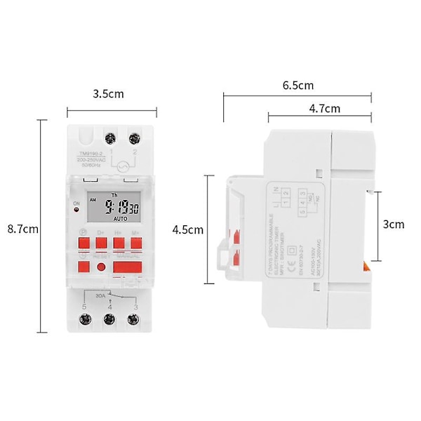 TM919B 220V 30A Programmerbar Digital Timerbryter DIN Automatisk Tidstyring for Lys, Vifter