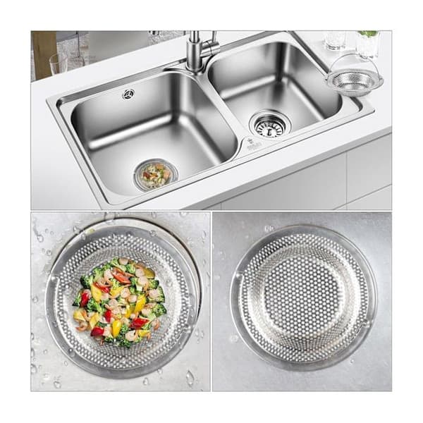 Set med 2 diskbänkssilar, 11 cm, rostfritt stål med handtag, universalpropp.